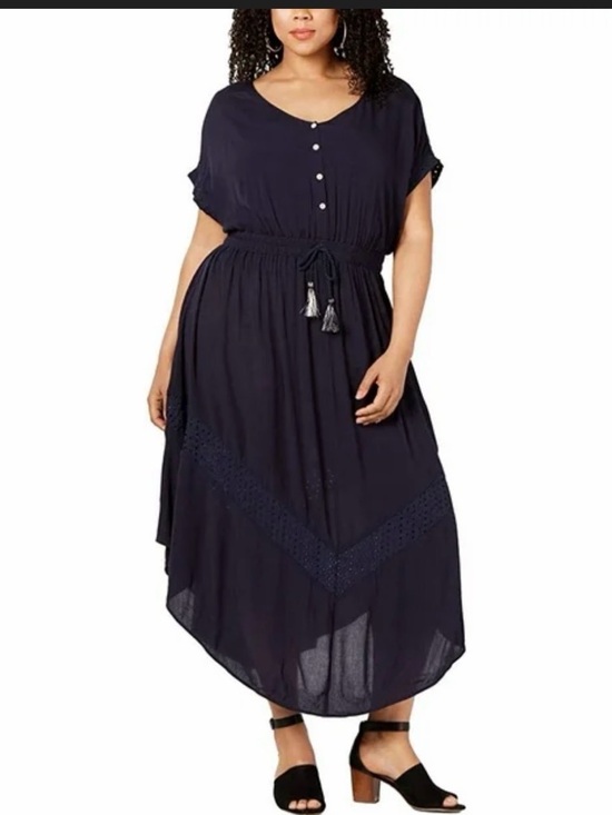 Style & Co. Dresses & Skirts - Style & Co. Womens Plus Eyelet Tie Waist Maxi Dress Navy Size 2X